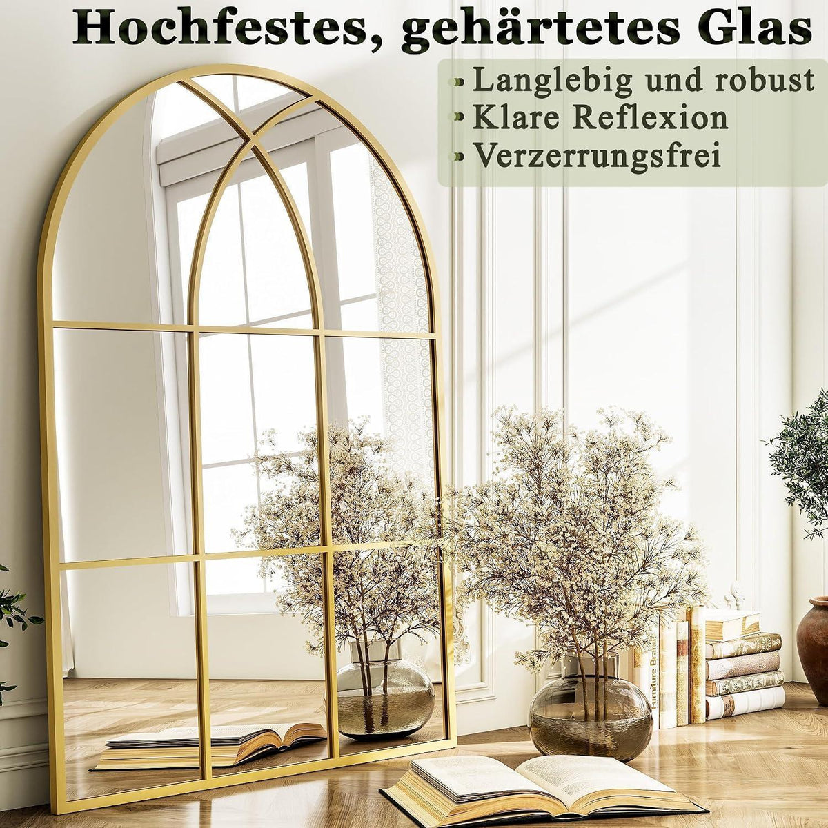 Bogen Wandspiegel Fischgrät Gold 75x120 cm