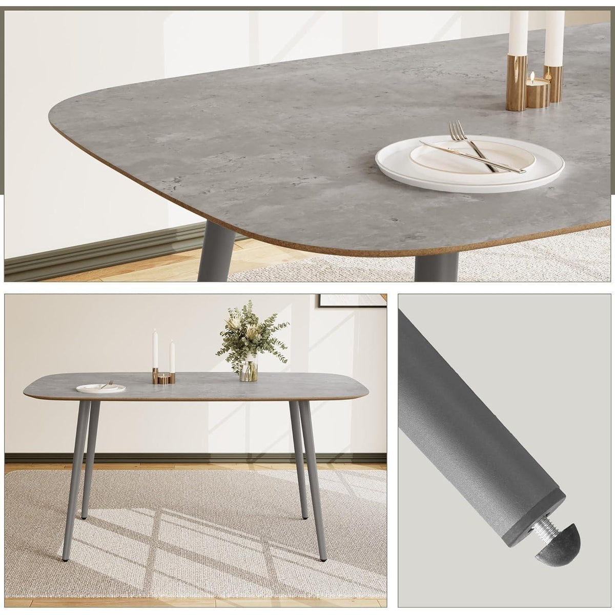 Moderner Esstisch für 4-6 Personen | 120cm Graues Holz mit Metallbeinen