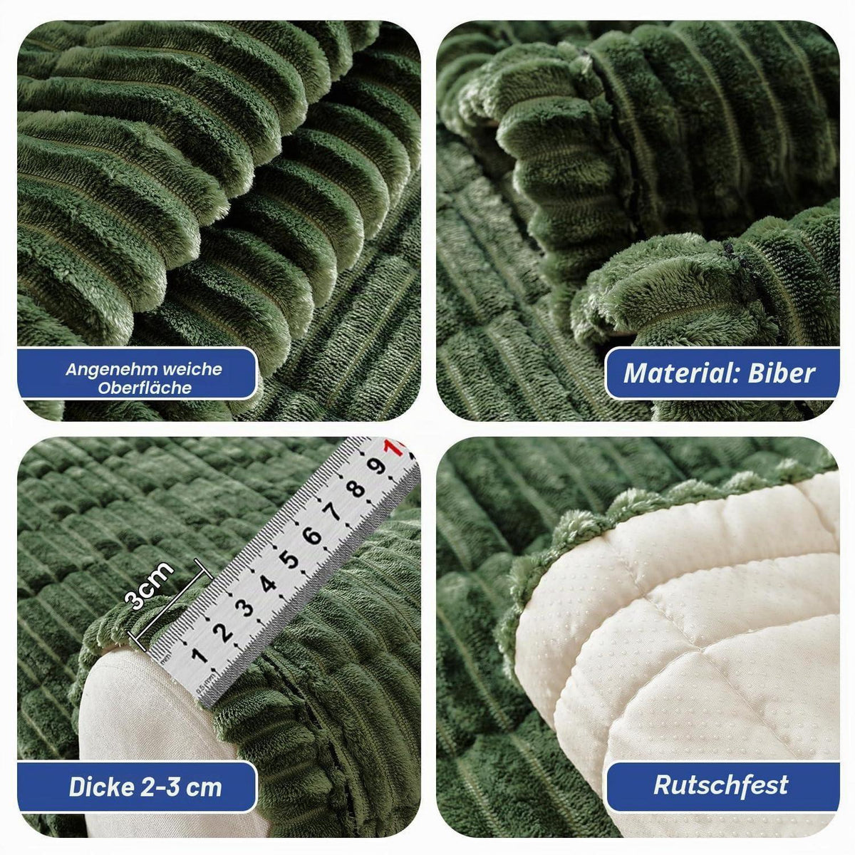 Dicker Sofaüberzug Grasgrün 70x150cm - Rutschfest & Weich