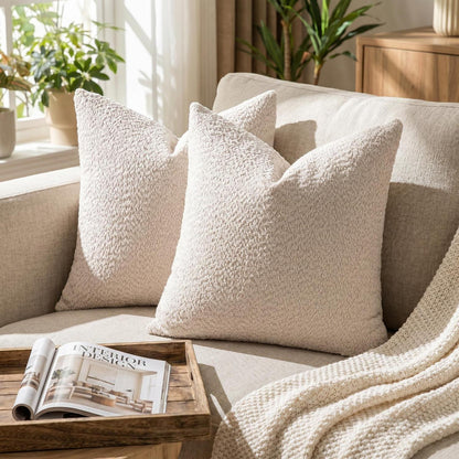 2x Chenille Kissenbezug 55x55cm - Weiche Bouclé Optik