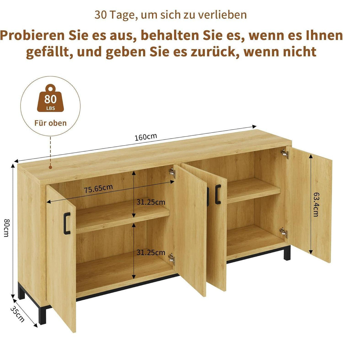 Küchenschrank mit 4 Türen & Arbeitsfläche – Buffet für Küche & Esszimmer