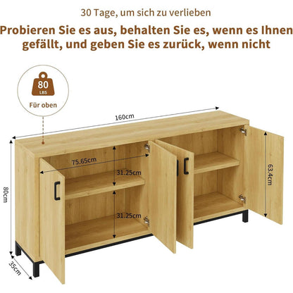 Küchenschrank mit 4 Türen & Arbeitsfläche – Buffet für Küche & Esszimmer