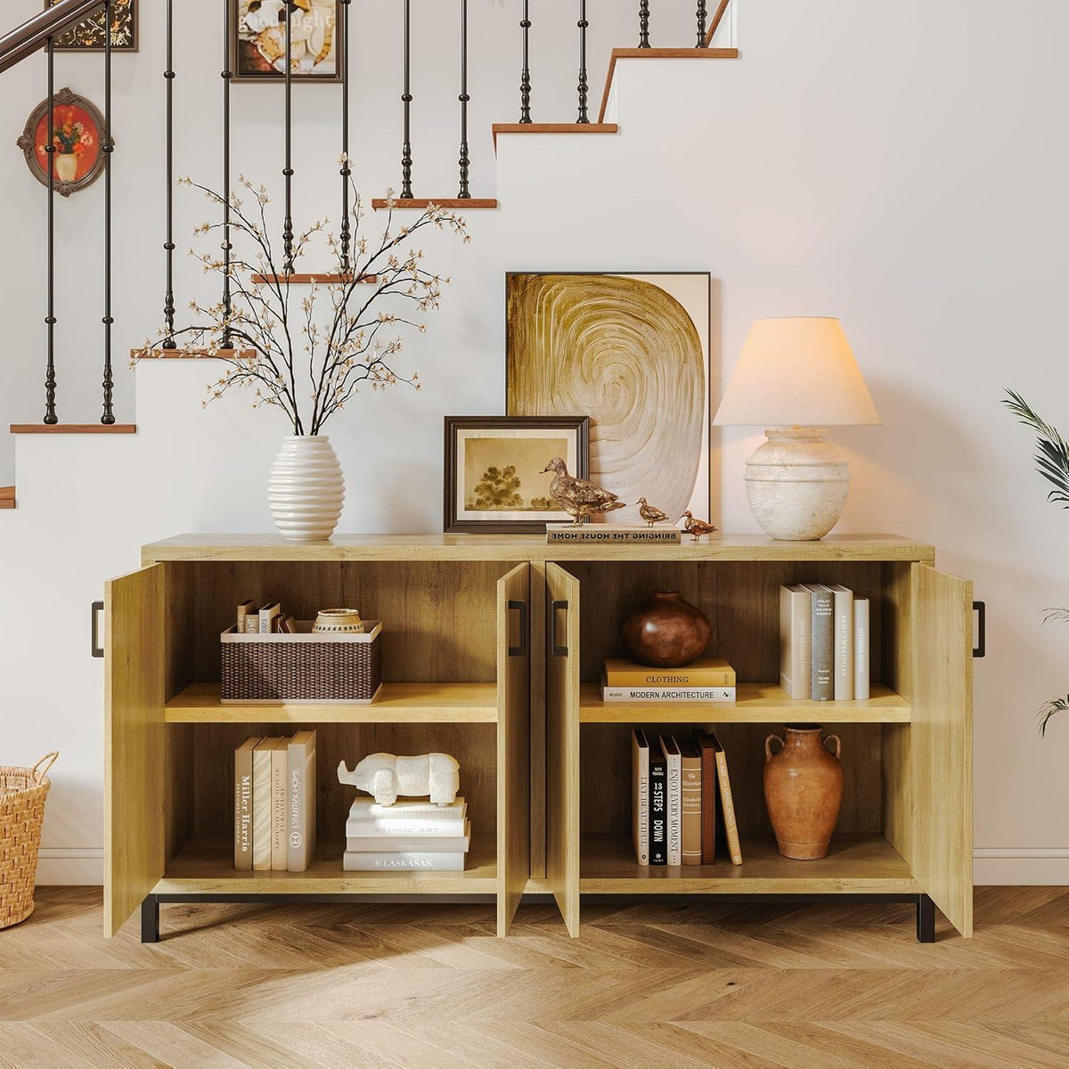 Küchenschrank mit 4 Türen & Arbeitsfläche – Buffet für Küche & Esszimmer
