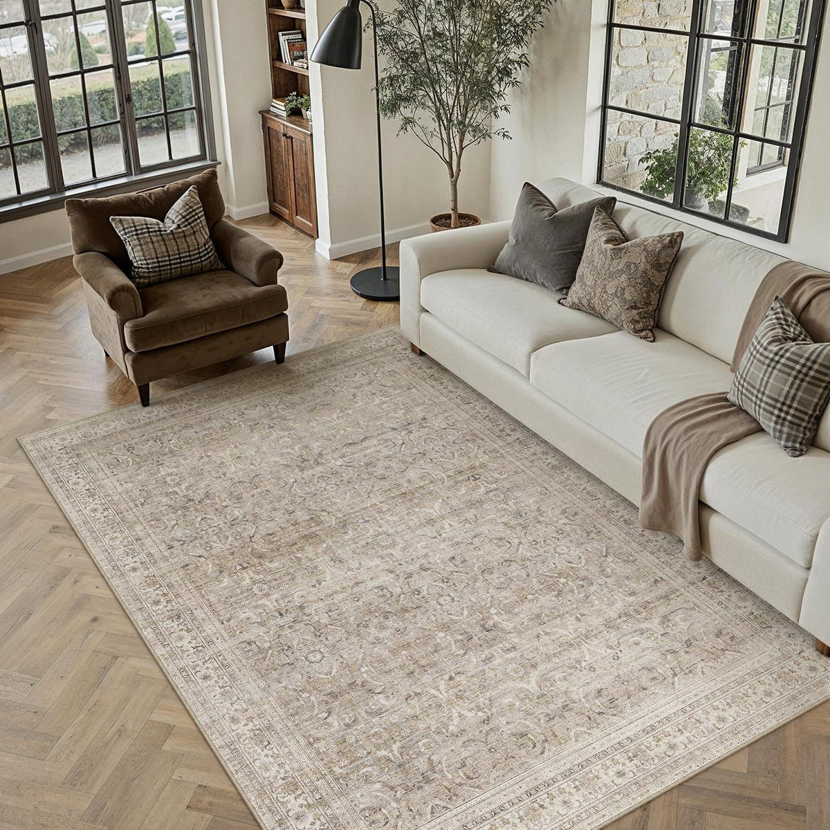 Waschbarer Vintage Teppich Beige 160x230cm – Rutschfest & Pflegeleicht