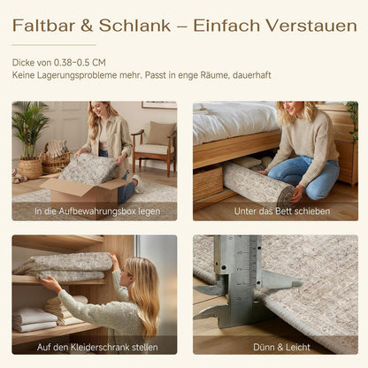 Waschbarer Vintage Teppich Beige 160x230cm – Rutschfest & Pflegeleicht