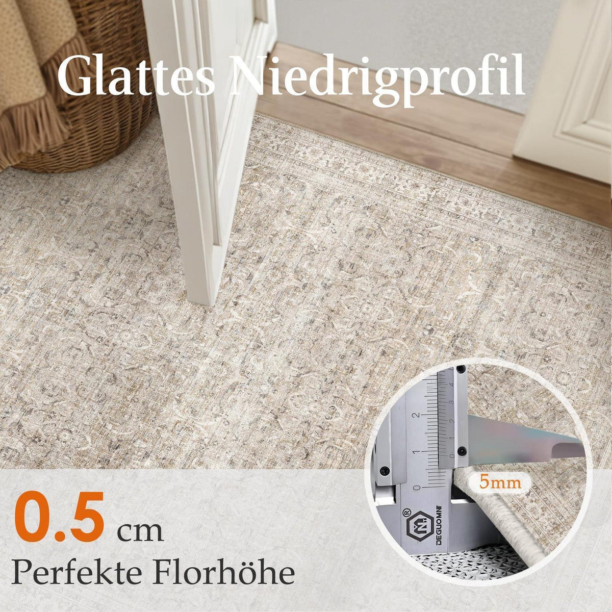 Waschbarer Vintage Teppich Beige 160x230cm – Rutschfest & Pflegeleicht
