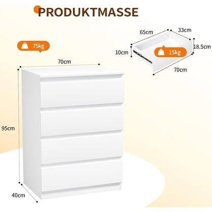 Weiße Kommode mit 4 Schubladen – 70x40x95 cm
