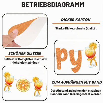 Aperol Geburtstag Girlande – Orange Cocktail Banner Partydeko