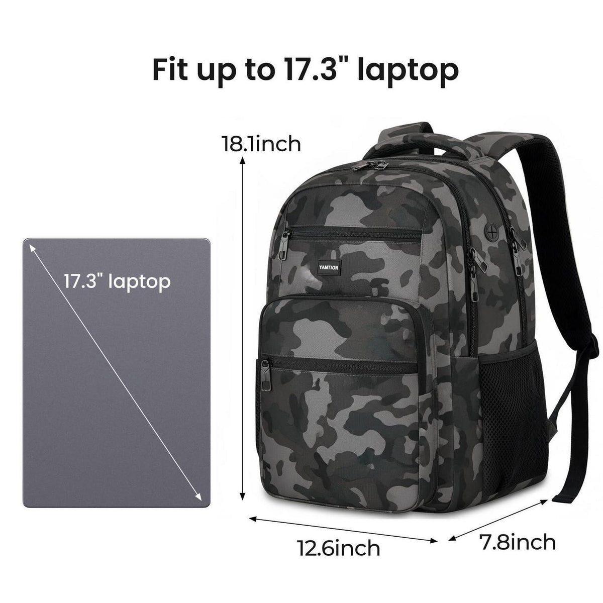 Laptop Rucksack 17,3 Zoll – Wasserdichter Schulrucksack Schwarz Camo
