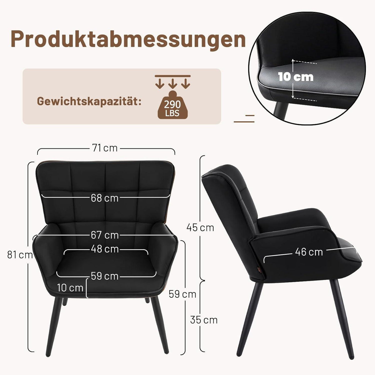 Ohrensessel Wohnzimmer Skandinavisch Schwarz in Lederoptik