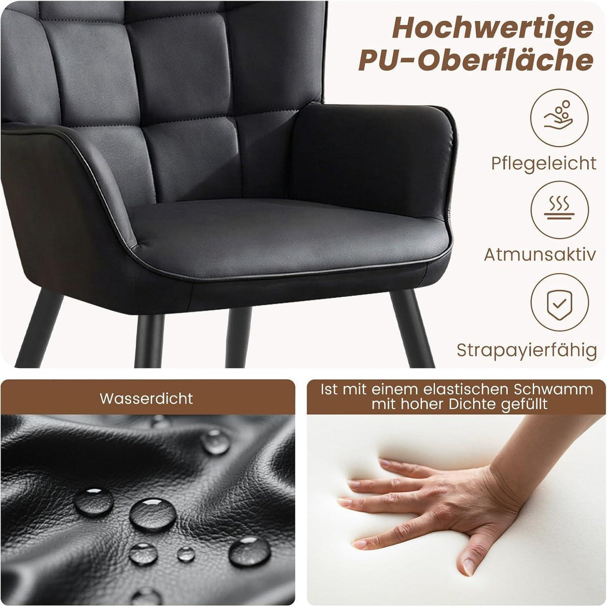 Ohrensessel Wohnzimmer Skandinavisch Schwarz in Lederoptik