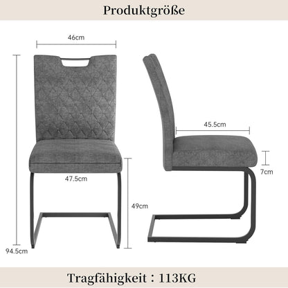 Schwingstuhl Set 2 Grau – Bequemer Esszimmerstuhl mit Sitzkissen