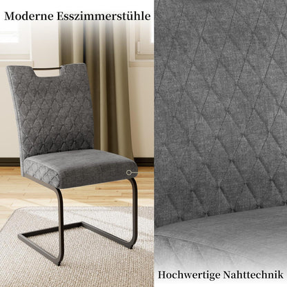 Schwingstuhl Set 2 Grau – Bequemer Esszimmerstuhl mit Sitzkissen