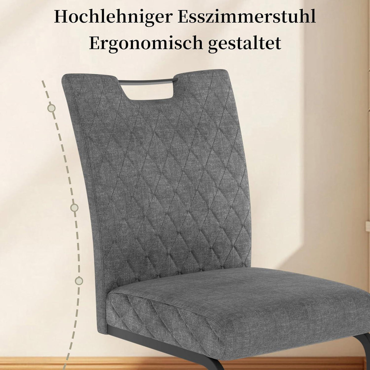 Schwingstuhl Set 2 Grau – Bequemer Esszimmerstuhl mit Sitzkissen