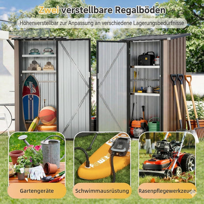 Kleiner Geräte-Schuppen mit 2 Regalböden – Braun