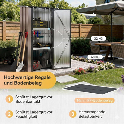 Kleiner Geräte-Schuppen mit 2 Regalböden – Braun