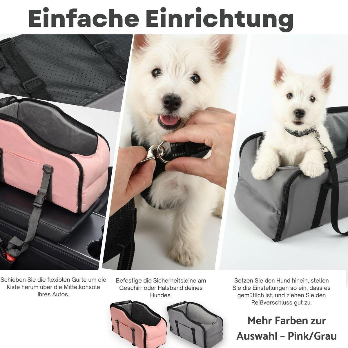 Hundeautositz 3-in-1 mit Sicherheitsleine & Stauraum grau
