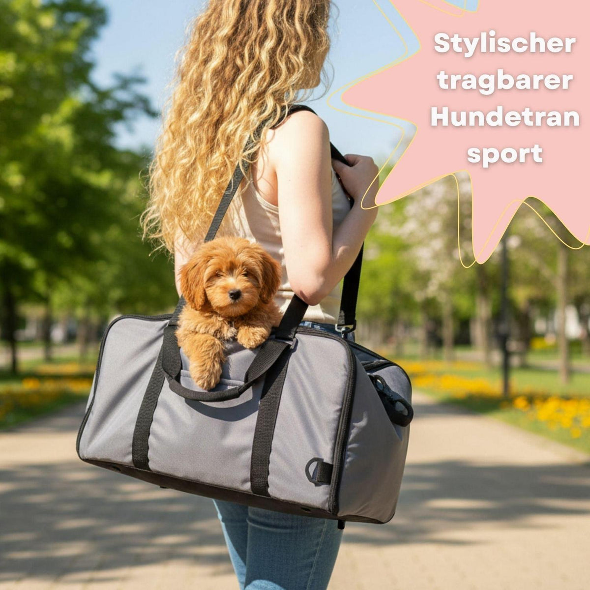 Hundeautositz 3-in-1 mit Sicherheitsleine & Stauraum grau