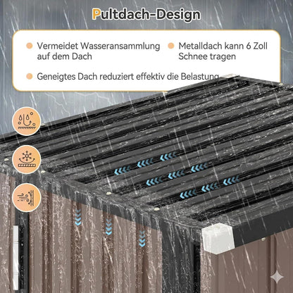 Metall Gerätehaus mit Regalböden – Braun, 88x54x164cm