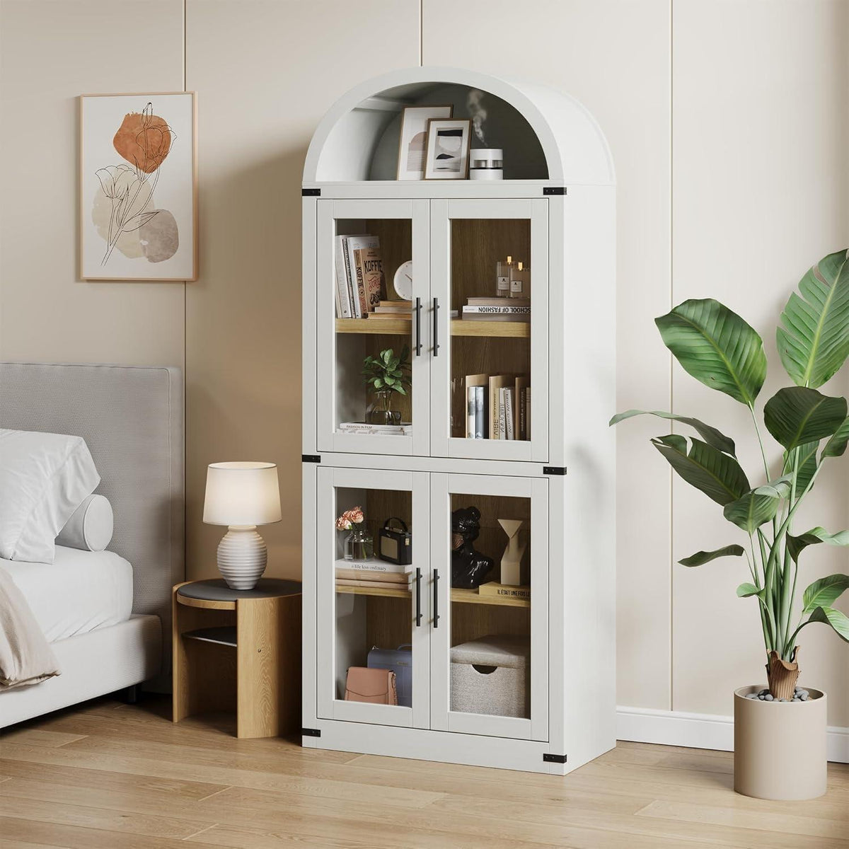 Gewölbte Glasvitrine - Stehender Vitrinenschrank Weiß 76x40x182cm