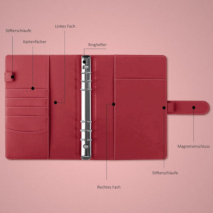 A5 Ringbuch Notizbuch, mit Trennblättern, Rot in Lederoptik