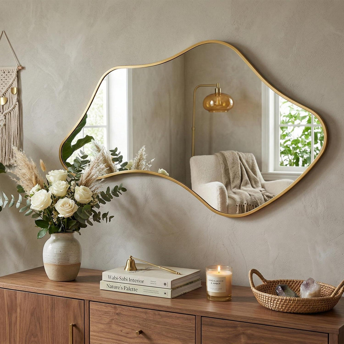 Wavy Wandspiegel Gold, 110x65cm - Moderner Badezimmer Spiegel