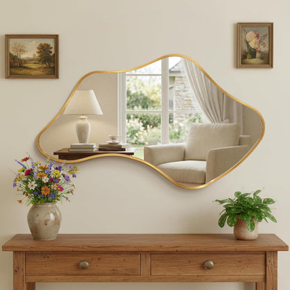 Wavy Wandspiegel Gold, 110x65cm - Moderner Badezimmer Spiegel