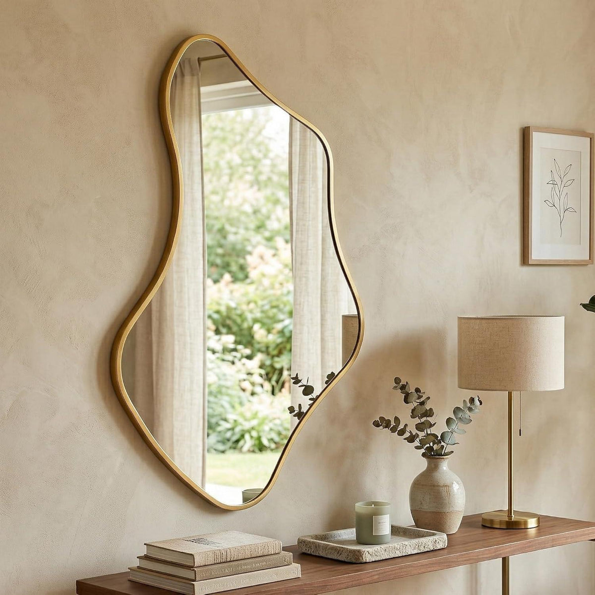 Wavy Wandspiegel Gold, 110x65cm - Moderner Badezimmer Spiegel