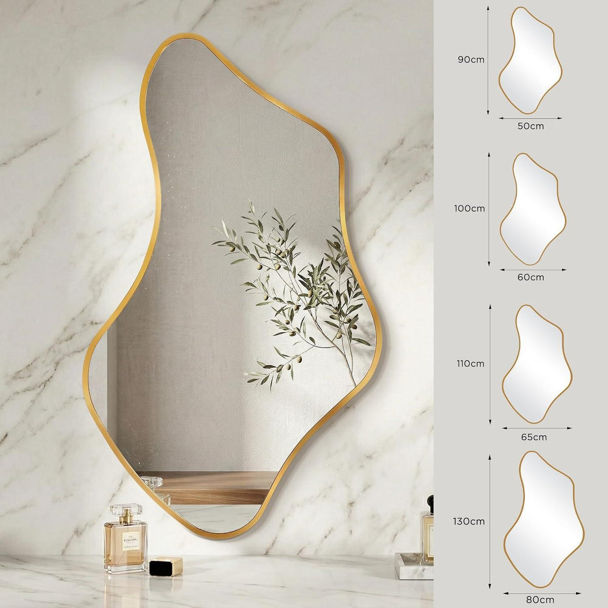 Wavy Wandspiegel Gold, 110x65cm - Moderner Badezimmer Spiegel