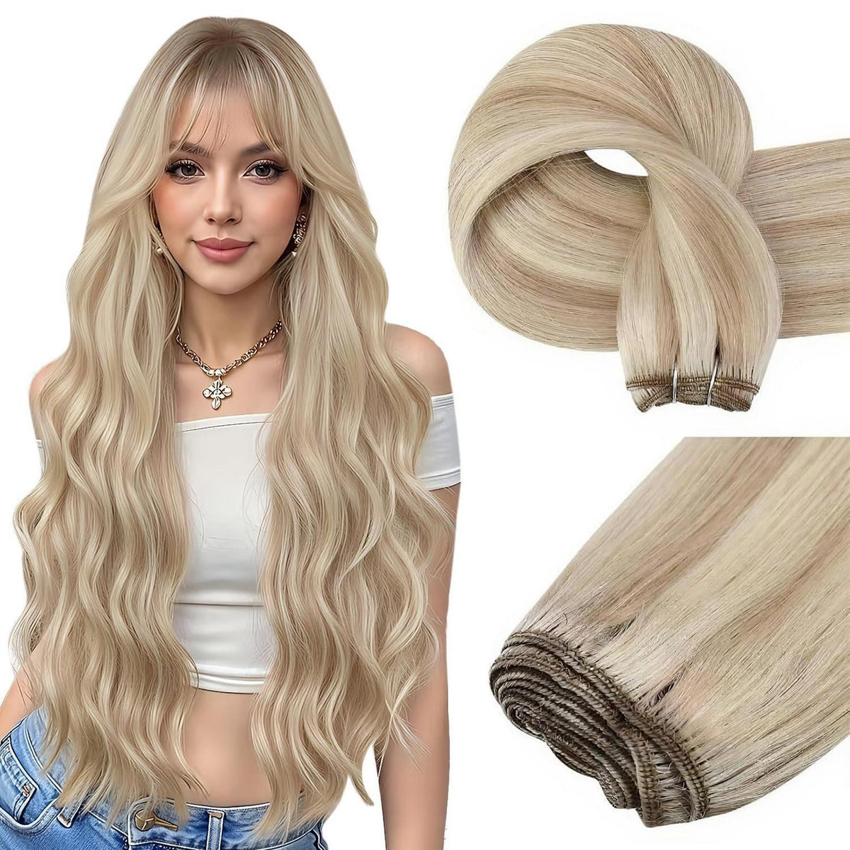 Echthaar Tressen Blond 60cm – Remy Haartressen für Volumen