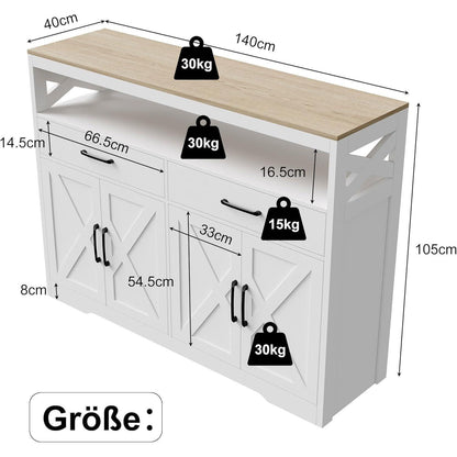Küchenschrank Weiß 140cm mit Arbeitsplatte & Schubladen