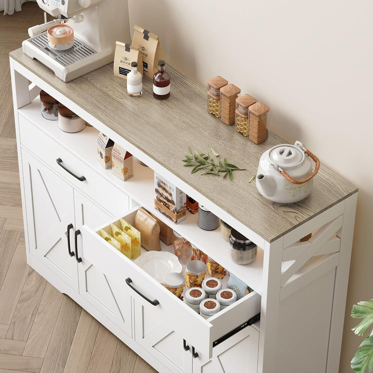 Küchenschrank Weiß 140cm mit Arbeitsplatte & Schubladen