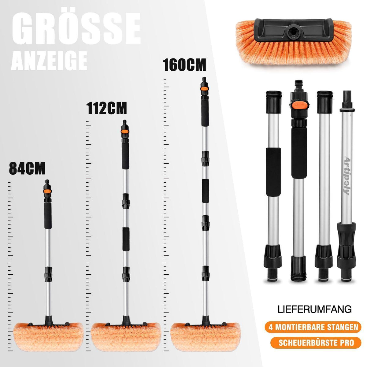 Autowaschbürste mit langem Griff und Wasseranschluss, 160cm