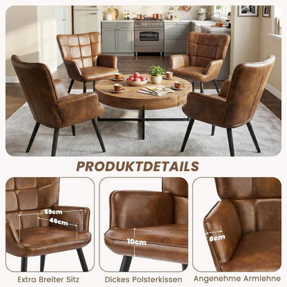 2er Set Ohrensessel Braun – Skandinavischer Wohnzimmer Sessel in Lederoptik