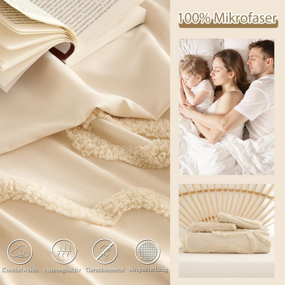 Boho Tufting Bettwäsche Set Beige 200x200cm