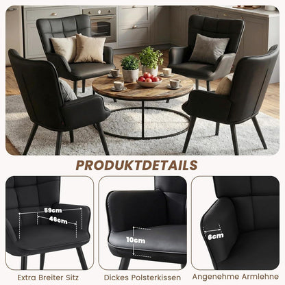 2er Set Ohrensessel Wohnzimmer Schwarz - Skandinavischer Stil