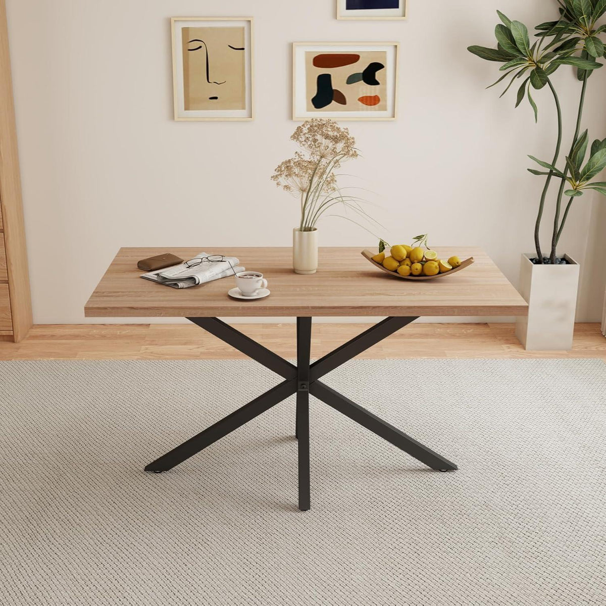 Moderner Esstisch Set mit 6 Cord-Stühlen (140x80cm)