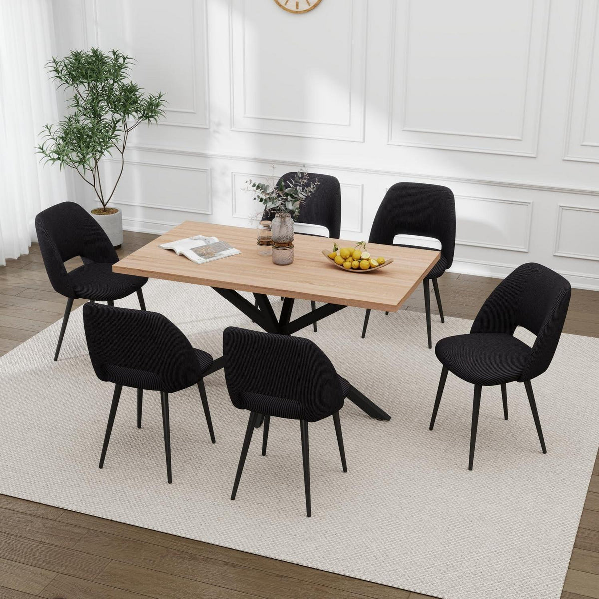 Moderner Esstisch Set mit 6 Cord-Stühlen (140x80cm)