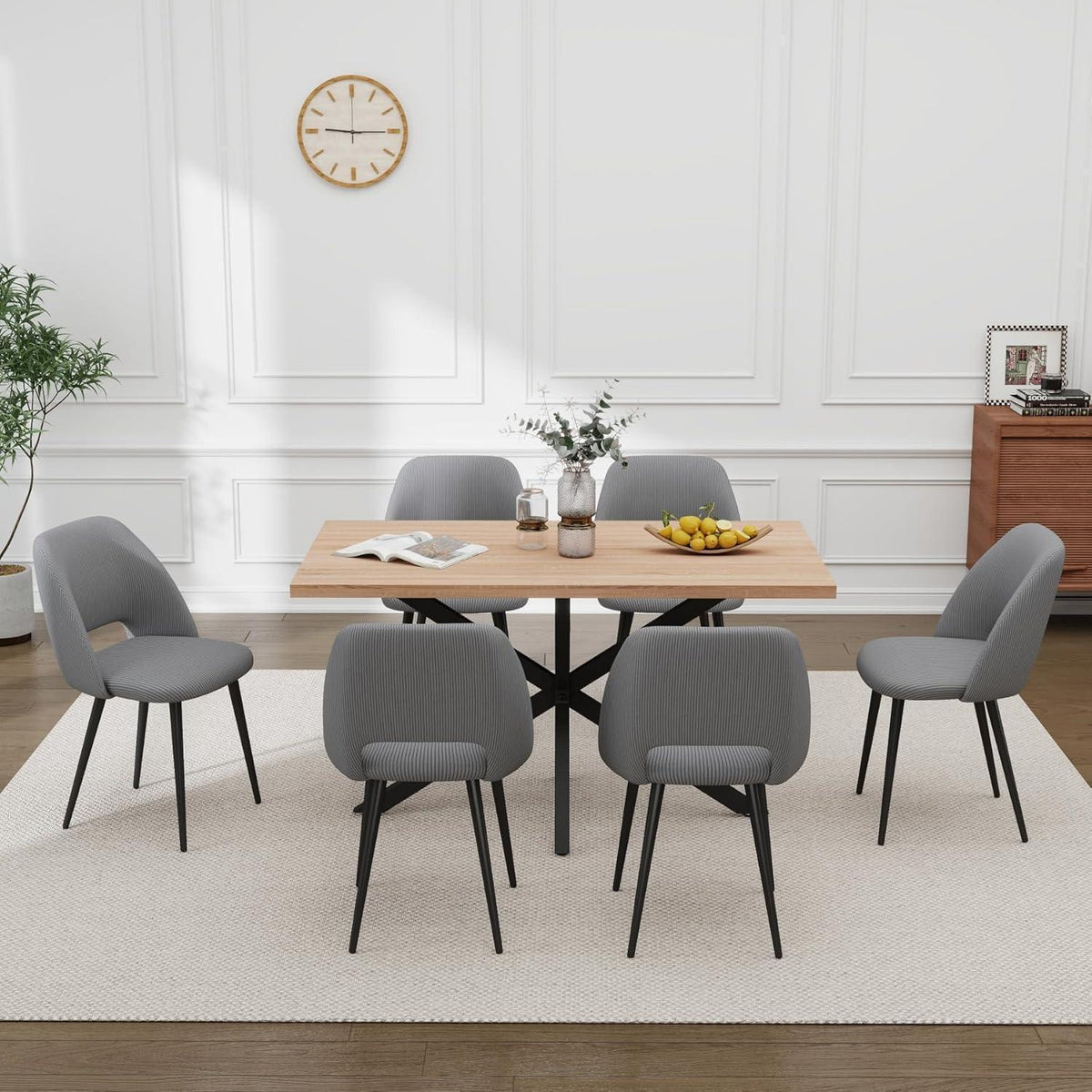 Esstisch Set mit 6 Cord-Stühlen – Modern & Komfortabel