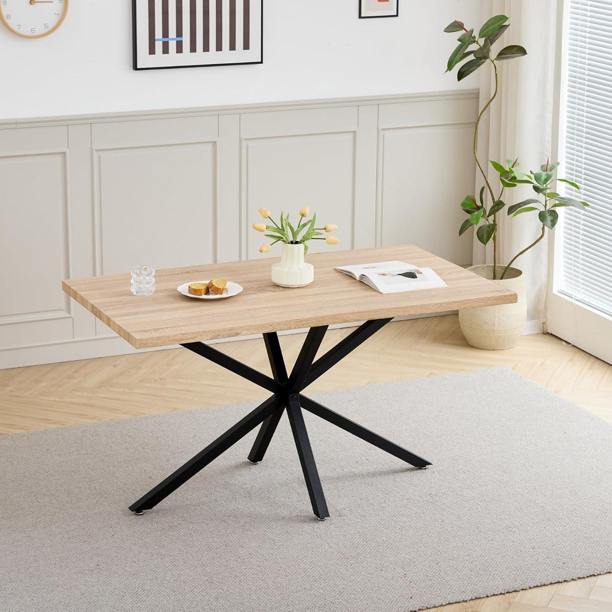 Moderner Esstisch Set mit 6 Cord-Stühlen – 140x80cm