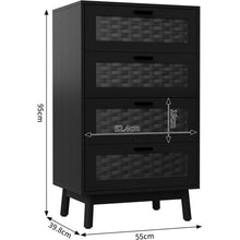 Kommode 4 Schubladen Holz Schwarz 55x40x95cm Flechtoptik