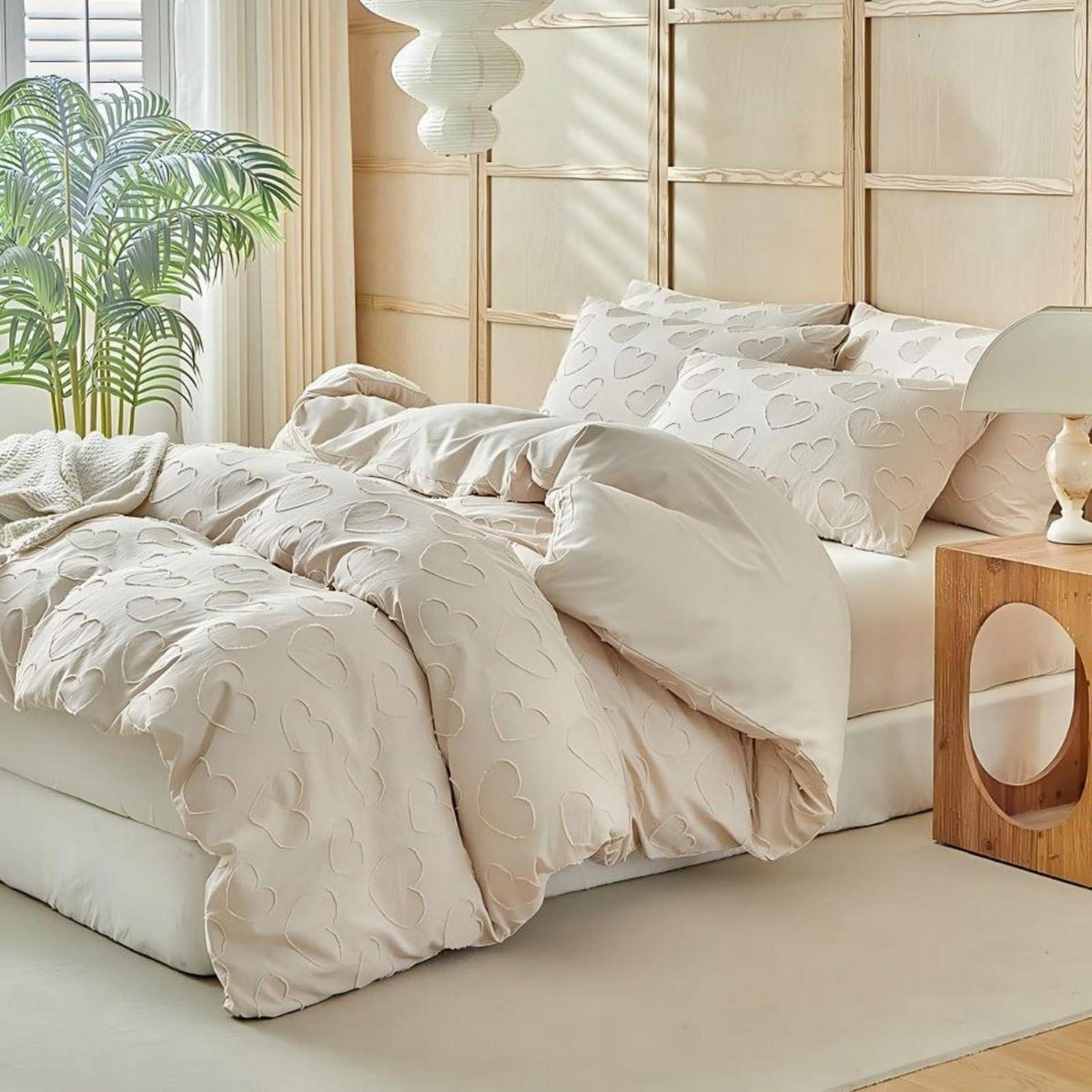 Bettwäsche-Set Boho Beige mit Herz-Stickerei 200x220cm