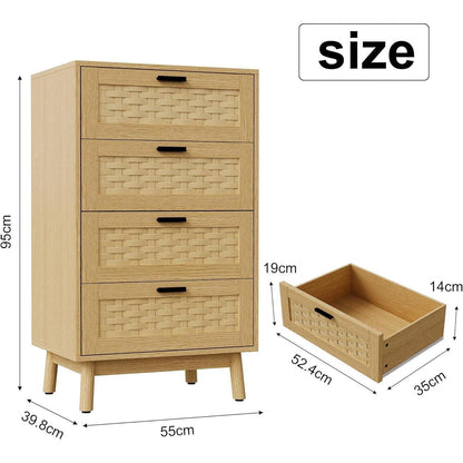 Kommode 4 Schubladen Holz – Flechtoptik, 55x40x95cm
