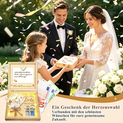 Holz Geldgeschenk Hochzeit mit Karte & Lichterkette