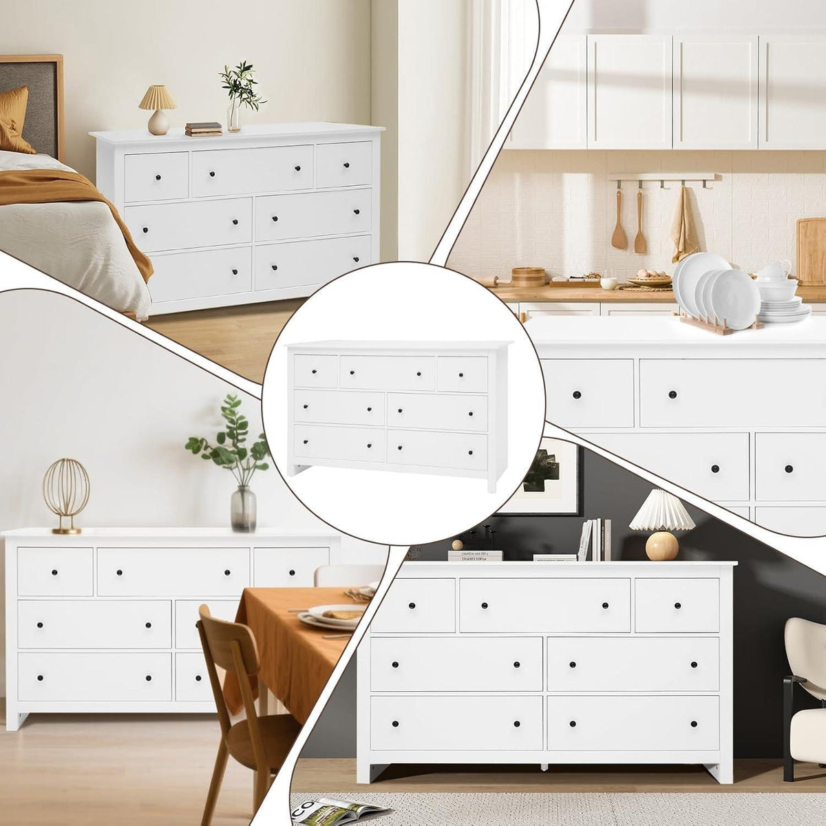Weißes Sideboard mit 7 Schubladen – Modern & Vielseitig