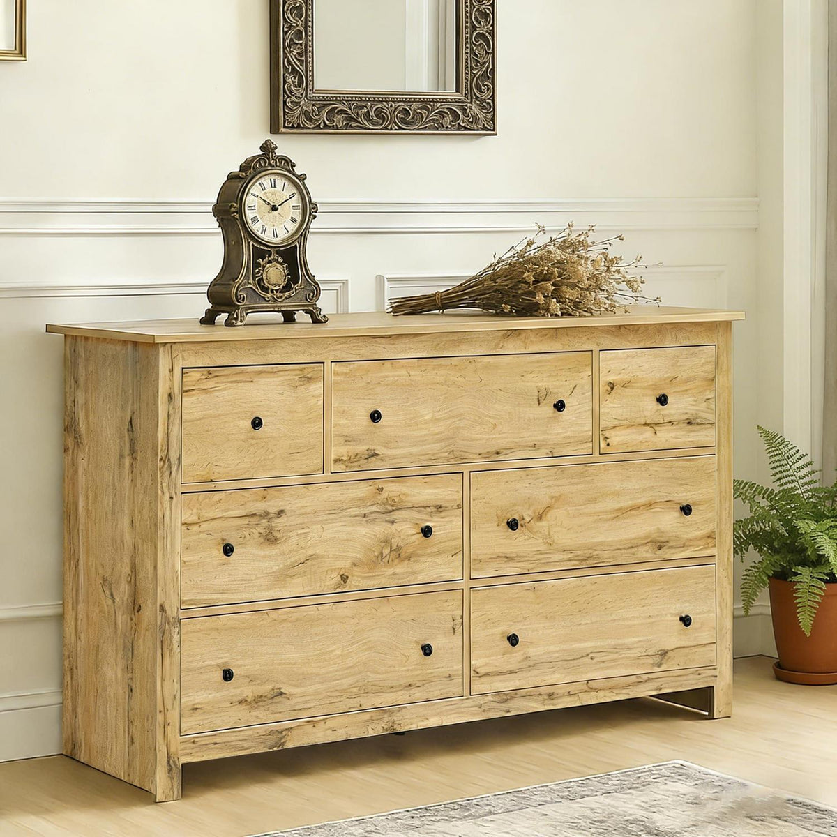 Kommode 7 Schubladen – Natürlicher Sideboard für Wohn & Schlafzimmer
