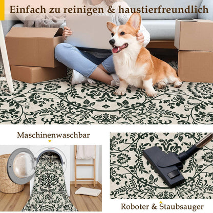 Vintage Teppich Schwarz 200x300cm - Waschbarer Wohnzimmerteppich
