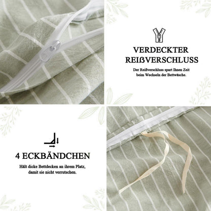 Baumwoll Bettwäsche Set gestreift grün weiß 200x220 cm