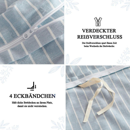 Baumwoll Bettwäsche Set gestreift blau weiß 200x220 cm