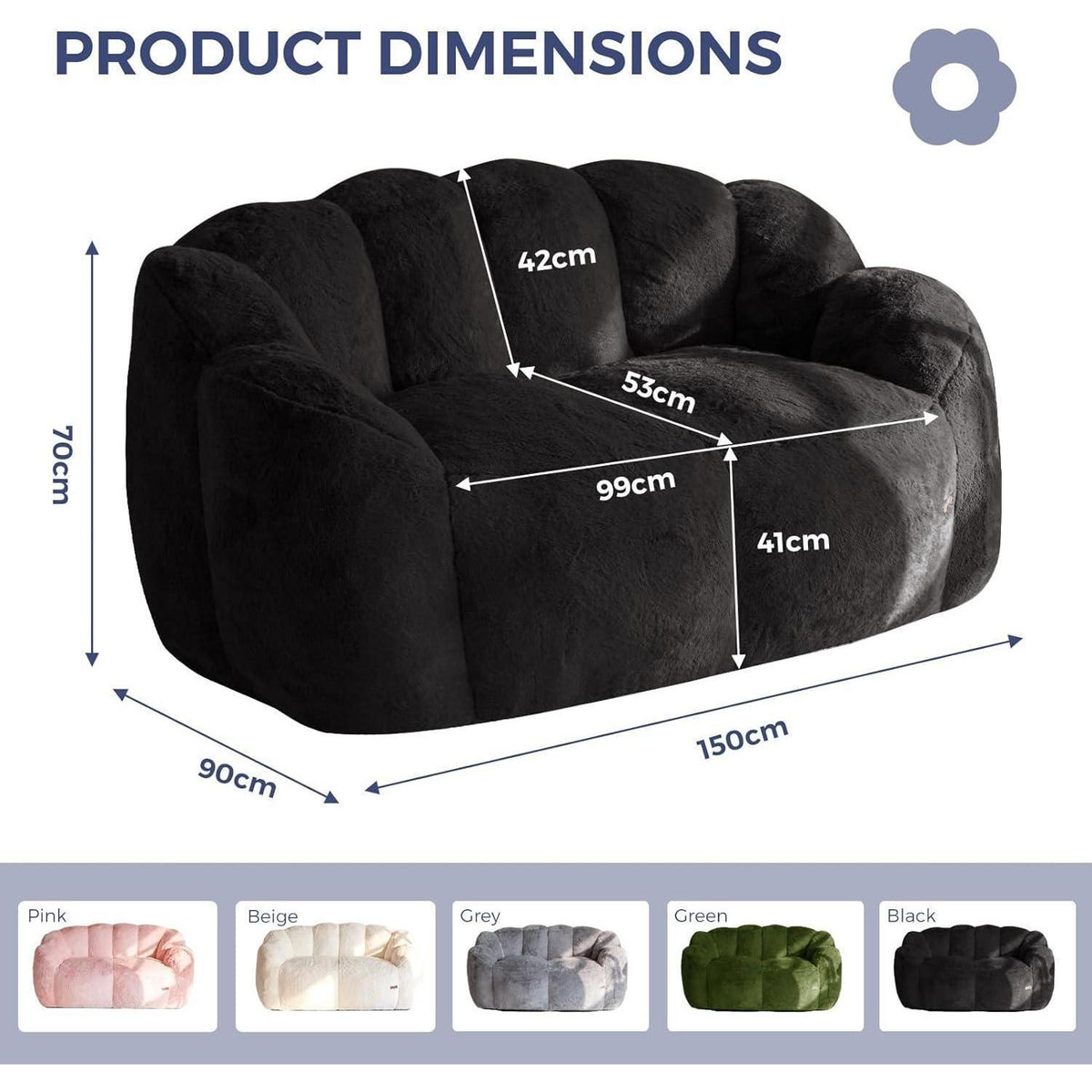 Floral Sitzsack mit Memory Foam – Bequemes Kunstfell Sofa